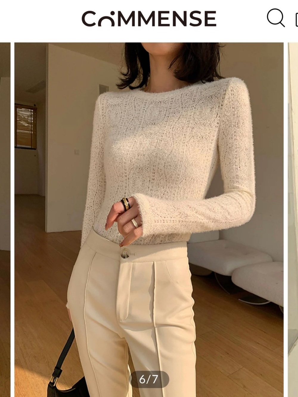 Commense Cream Lace Knit Long Sleeve Sweater Size M Women’s Plover Ivory Crew - Picture 2 of 13